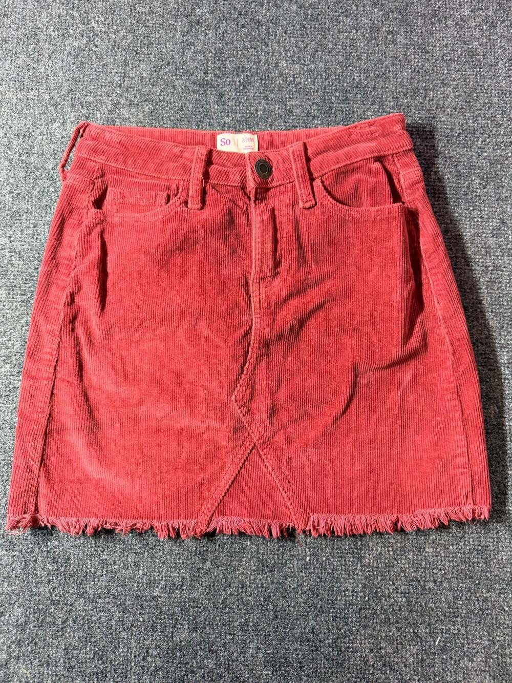 SO Red Corduroy Frayed Hem Mini Skirt Size 3/26W